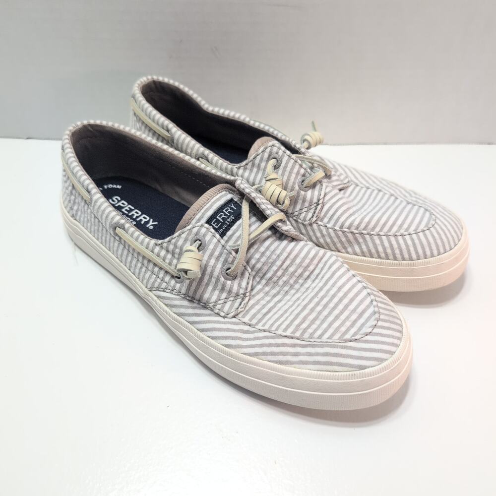 Sperry Topsider Memory Foam Canvas Pinstripe Boat Shoes Women's 7.5